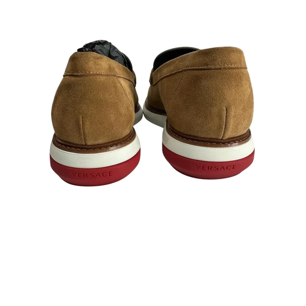 Versace‎ Suede Medusa Head Loafers Tan Brown Slip On Men's Shoes Size 39